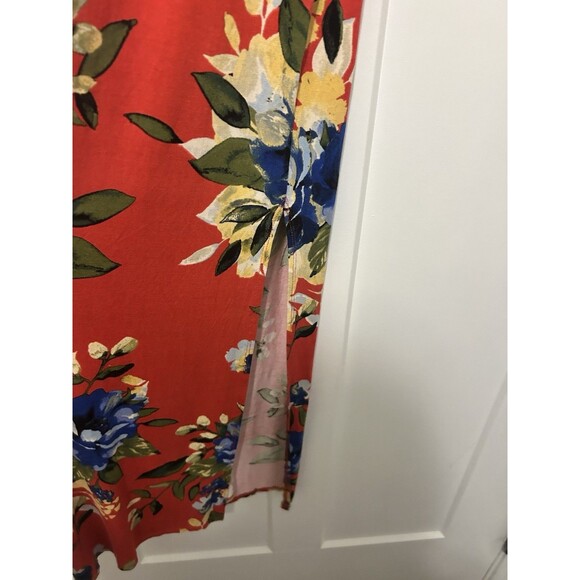 Jodifl Red Floral Off Shoulder  Size Small Maxi Dress Gathered Waist Split Joint - Picture 10 of 10